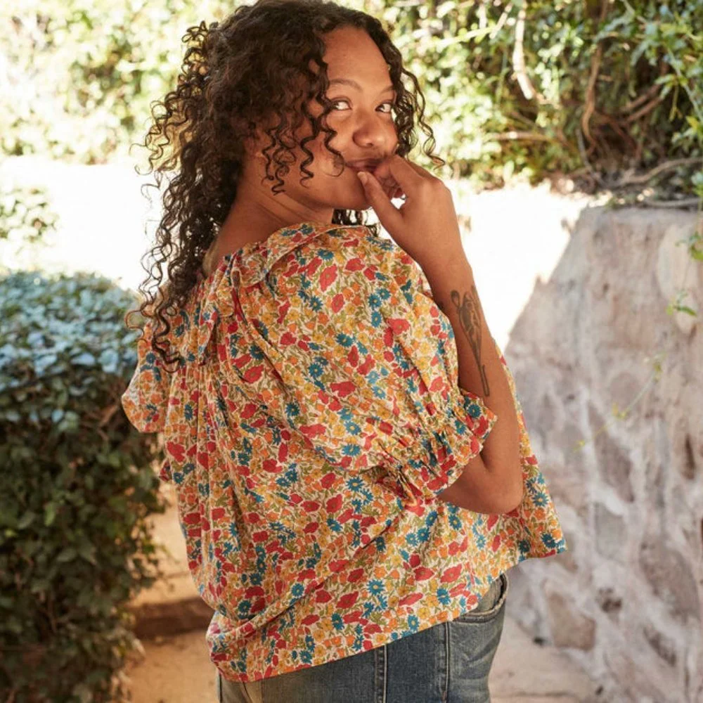 Doen Multicolor Floral Puff-Sleeve Blouse
